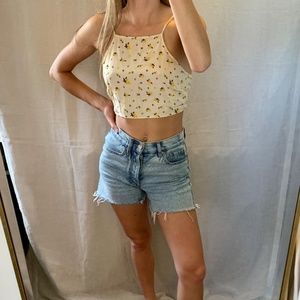 Halter tie baby crop top yellow floral Size S